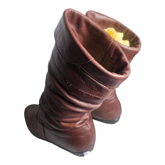 Dexter Slouch Fold Over Brown Leather Pull On Boots Women's Size 6.5N - Picture 5 of 10